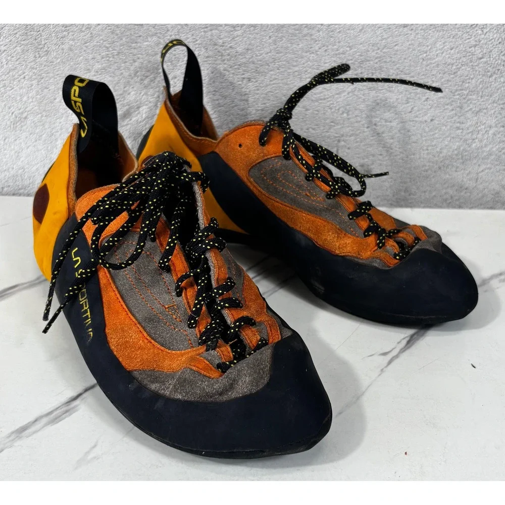 La Sportiva Katana Climbing Shoes Mens 10.5 Womens 11.5 Orange Grey Good Lace Up